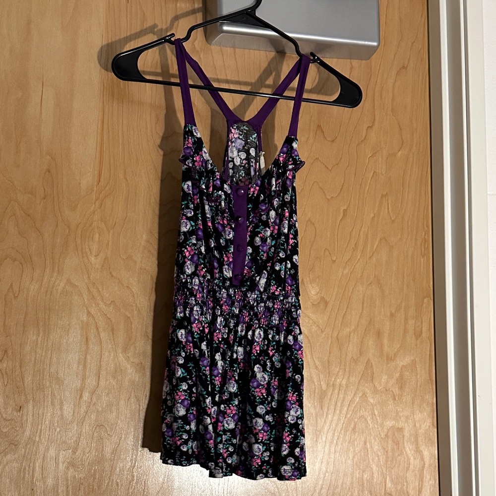 Floral Top with Purple Straps